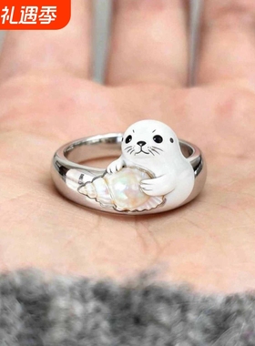 可爱滴釉海豚戒指女轻奢小众高级感食指戒个性设计搞怪闺蜜指环