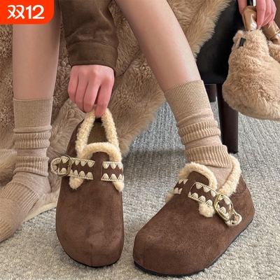 加绒勃肯鞋女2025新款秋冬季毛绒棉鞋全包博肯鞋厚底增高毛毛鞋子