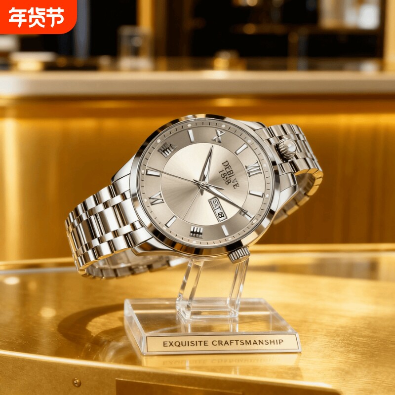 手表男款机械风全自动防水高级感全自动男表数字双日历防水腕表男