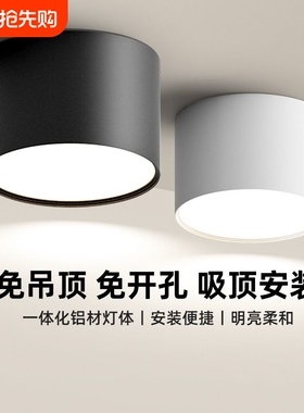 明装筒灯led圆形走廊玄关过道4寸12w免开孔客厅射灯吸顶卧室吊顶