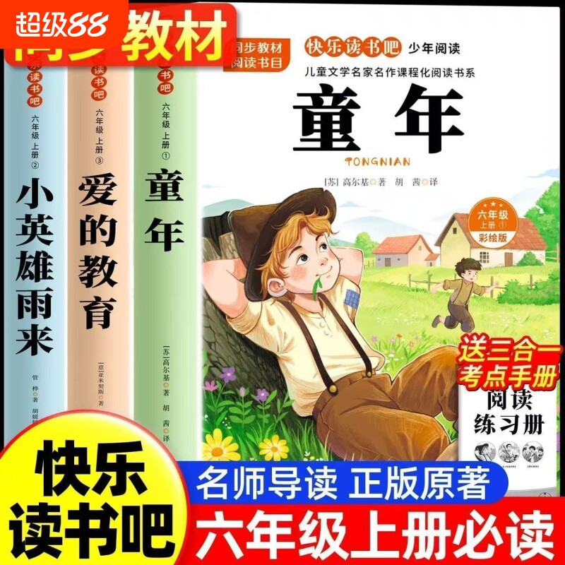 爱的教育3册童年六年级上册快乐读书吧必读的课外书高尔基和小英雄雨来管桦原著老师推荐书目正版6上小学阅读书籍童话导读萝卜经典图片