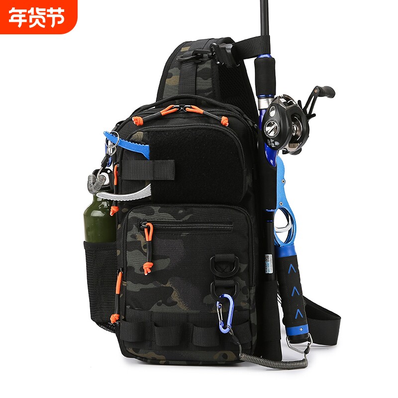 25新款路亚包斜挎多功能胸包钓鱼渔具弹弓专用谷麦竿收纳背包单肩