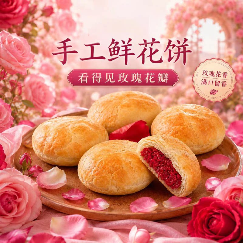 现烤鲜花饼玫瑰云南糕点酥饼特产年货零食小吃袋装礼盒装送礼早餐