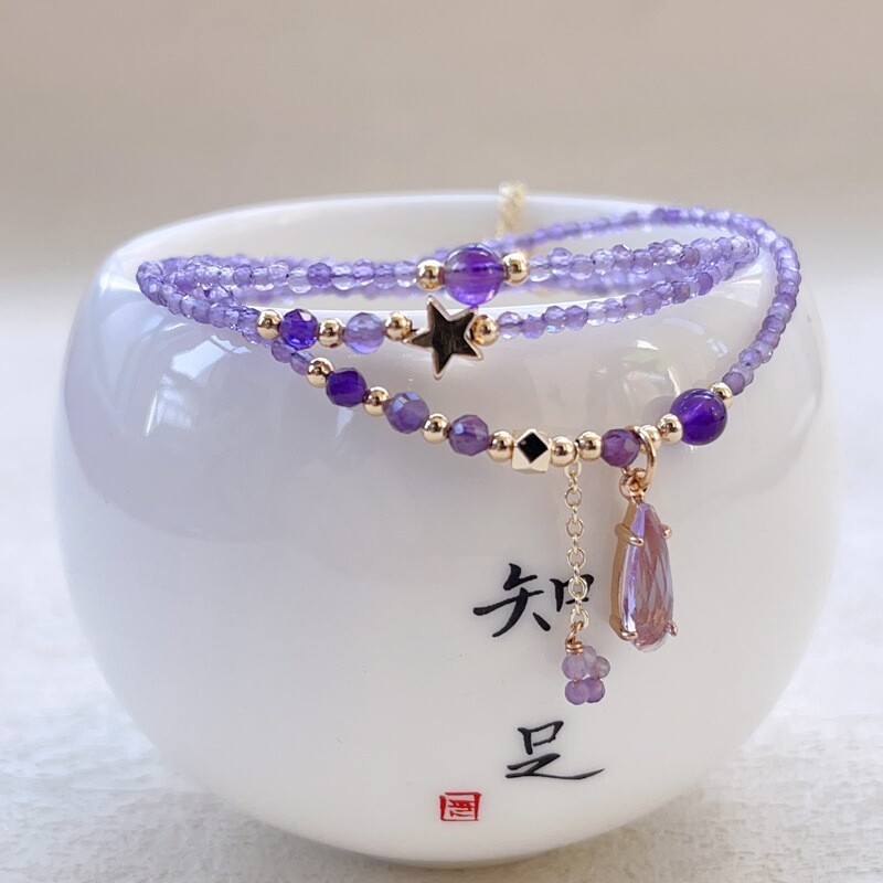 天然紫水晶多层叠戴手链小众轻奢精致甜美高级感手饰女