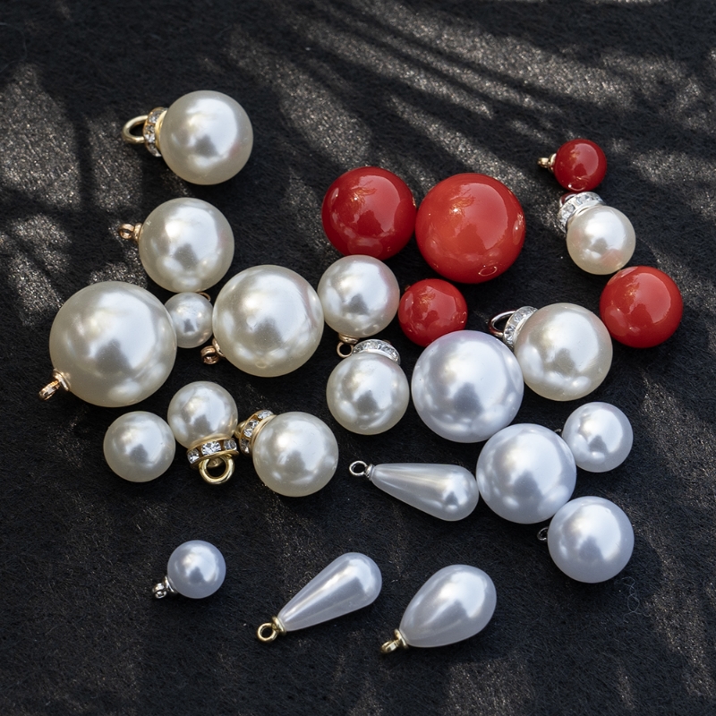 仿珍珠纽扣红色吊坠ABS高亮珠子