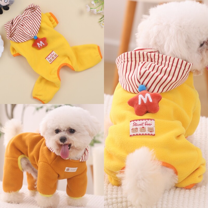 狗狗衣服秋冬装可牵引猫咪泰迪比熊宠物冬季摇粒绒可爱连帽四脚衣