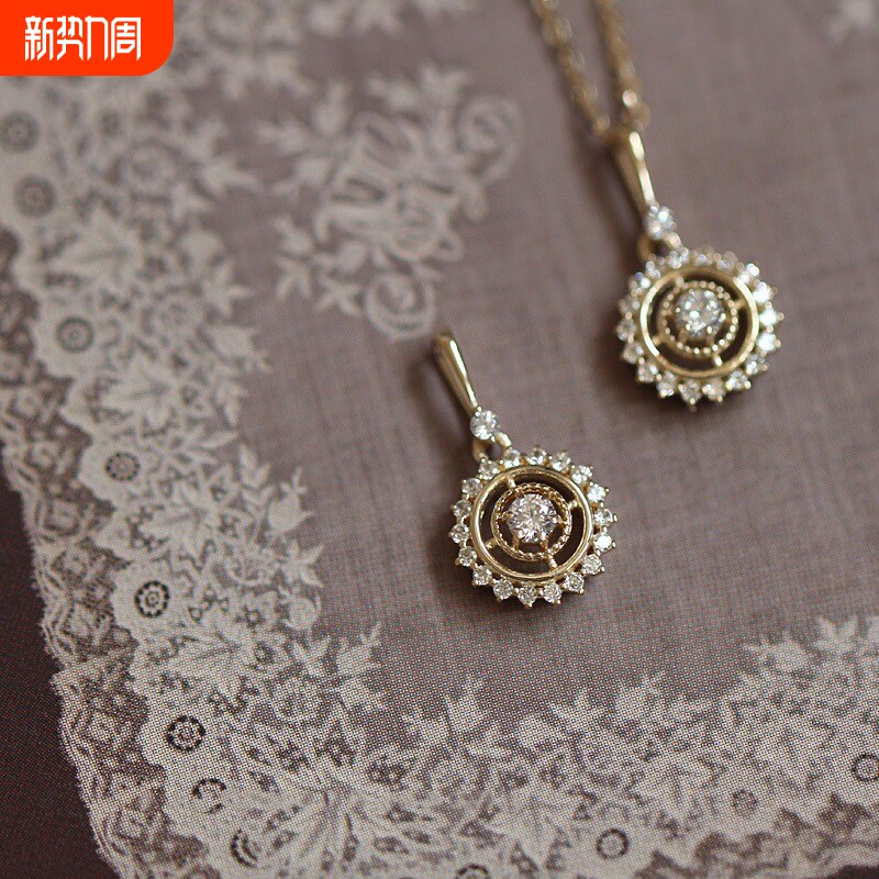 命运罗盘925纯银镀18K金色项链小锆石复古圆盘高级吊坠日系挂