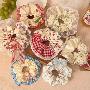 大肠发圈新款 头绳肥肠马尾头绳花朵森系发饰蕾丝简约头饰 韩系夏季