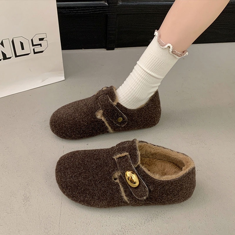 4CM内增高森系复古灰色毛呢勃肯鞋女秋冬加绒懒人一脚蹬保暖棉鞋