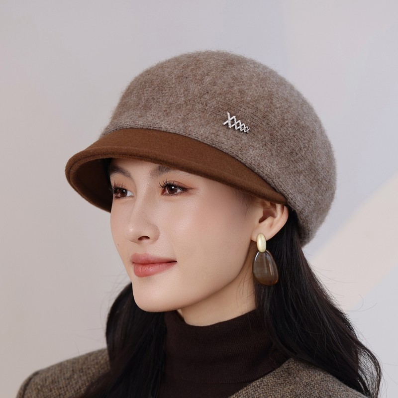 帽子女秋冬季针织保暖鸭舌帽加厚加棉贝雷帽女士妈妈帽韩版百搭款