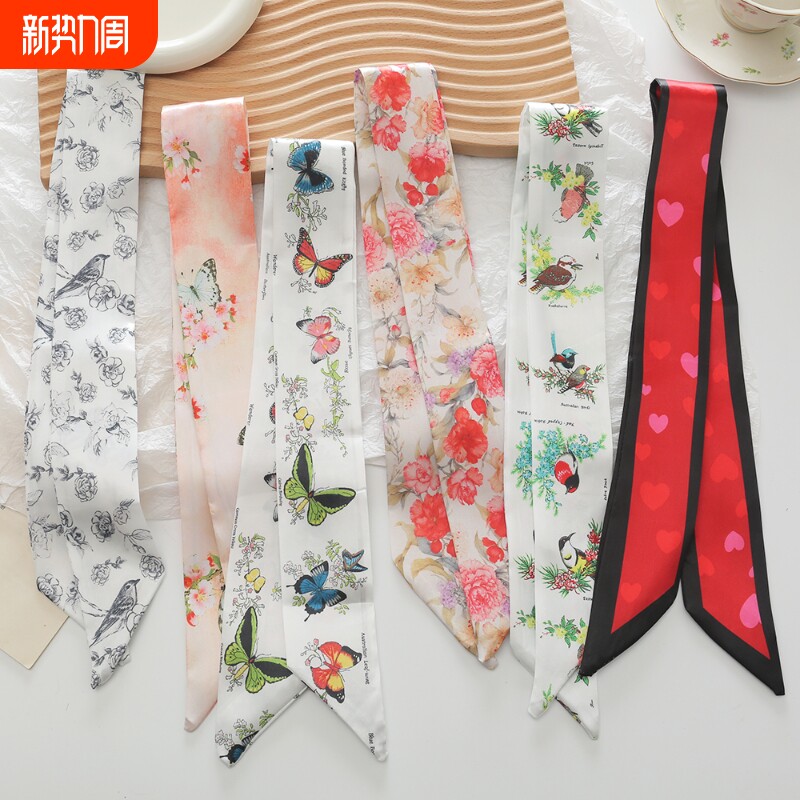 高级花朵气质飘带包包礼盒葫芦瓶装饰长条简约复古风中式丝巾发带