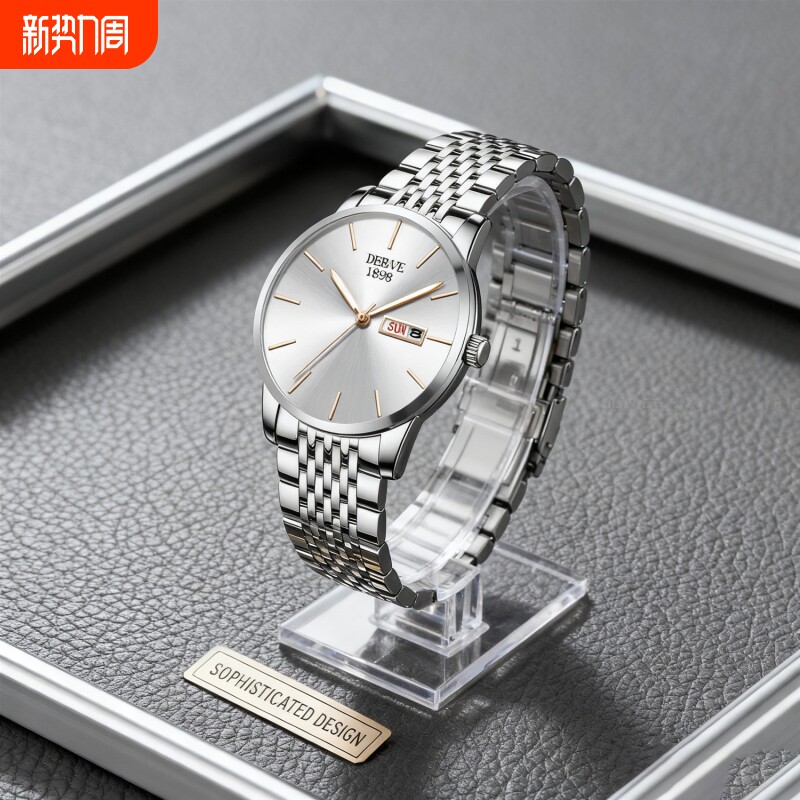 男款手表钢带商务防水石英腕表高级感男士正品名牌全自动非机械表