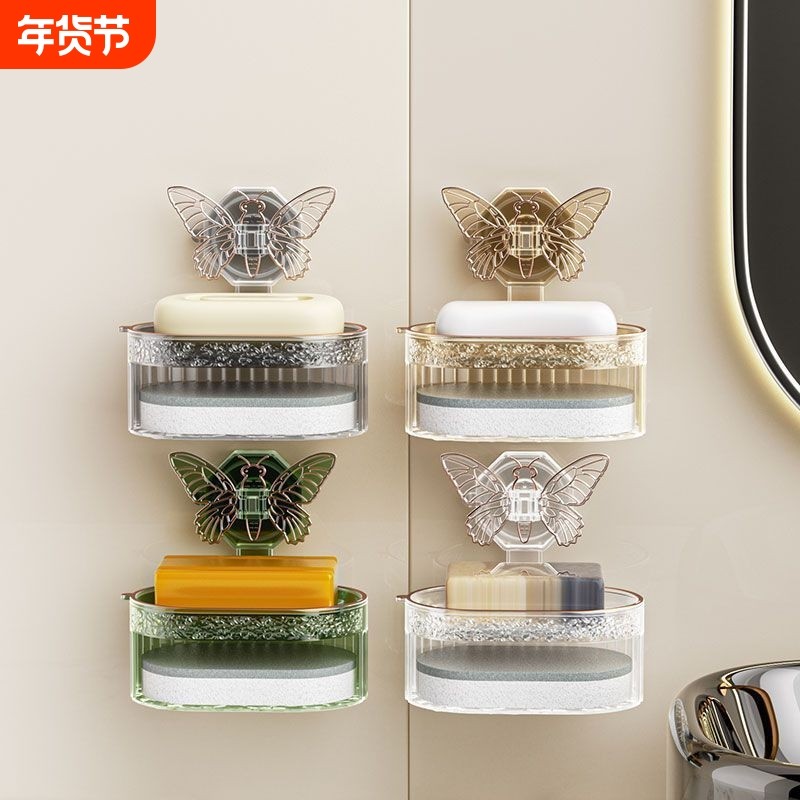 蝴蝶吸盘香皂盒置物架家用厨房卫生间免打孔壁挂式沥水海绵肥皂盒,家庭/个人清洁工具,皂网/架,淘宝优惠券,粉丝福利购,淘宝优惠卷