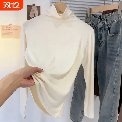 杏色高领打底衫女秋冬配大衣的