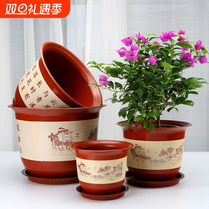 加厚花盆塑料仿陶瓷树脂特大号种树盆托盘阳台耐用艺术手工桌面