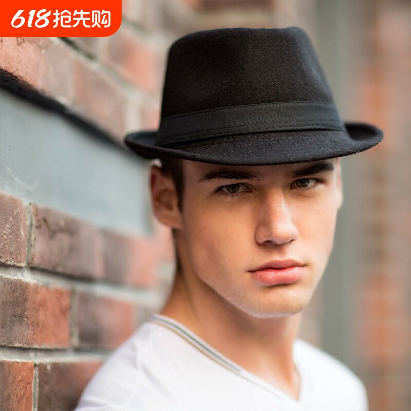 潮春夏小礼帽冬天黑色毛呢帽男女英伦爵士帽子西部牛仔帽平顶薄款