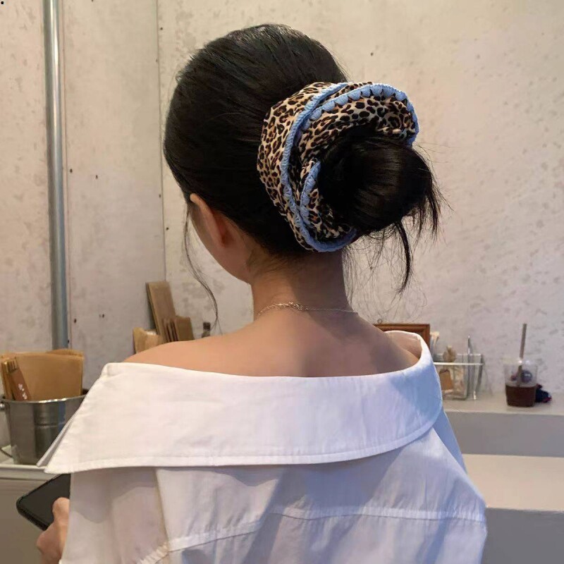 豹纹布艺发圈女百搭显脸小丸子头发绳扎马尾复古发饰气质款个性化