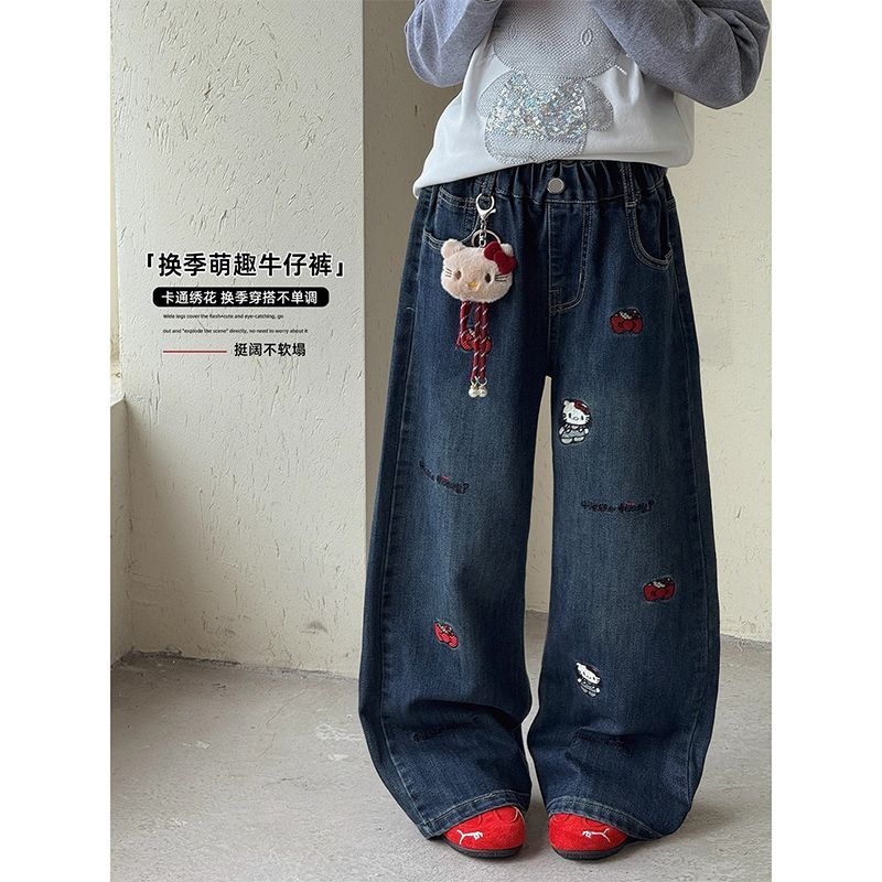 女童百搭复古牛仔直筒裤