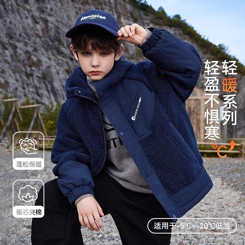 男童外套毛毛衣新款加绒2025加厚夹棉中大童儿童冬装保暖潮韩范