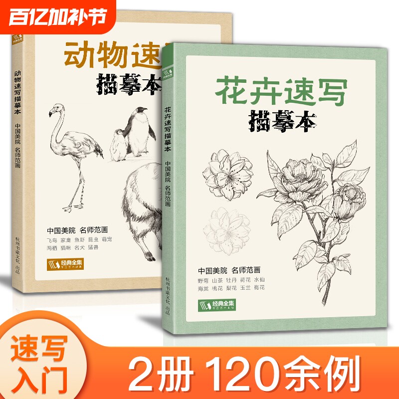 花卉动物速写描摹本零基础画画入门新手自学教程书籍线描临摹手绘初学者学绘画教材铅笔画素描画稿水彩