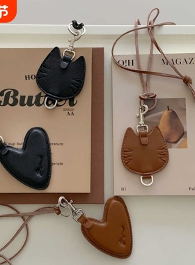 牛皮爱心小包包项链挂饰迷你ins小众设计配饰猫咪零钱包毛衣项链