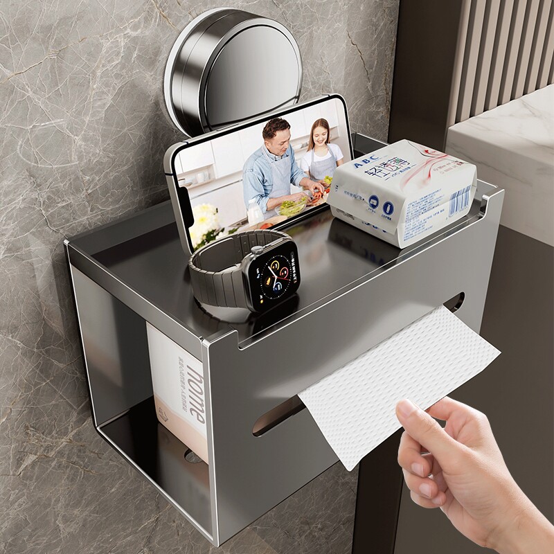 卫生间厕纸盒厕所纸巾置物架吸盘式免打孔洗手间放置抽卷纸收纳架