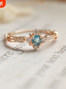 复古铃兰花蓝色宝石活口戒指女小众日系清新镶嵌指环时尚轻奢手饰