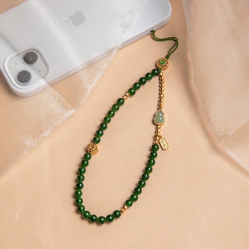 禄平安天然和田青玉手机链挂绳手腕短款高级防丢绳手机壳
