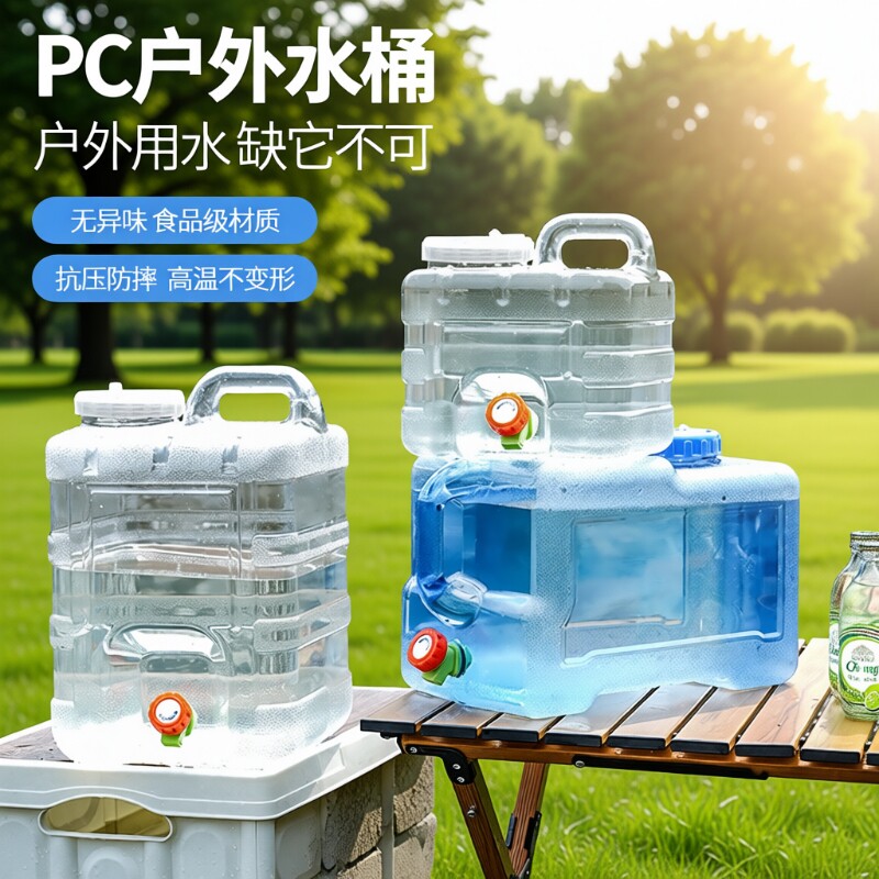 户外大容量食品级PC露营水桶车载带龙头储水家用矿泉水桶野营蓄水