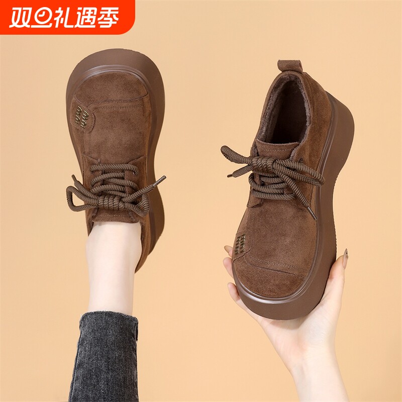 翻毛厚底勃肯单鞋女2025年新款秋季气质百搭轻便显脚乐福鞋圆头