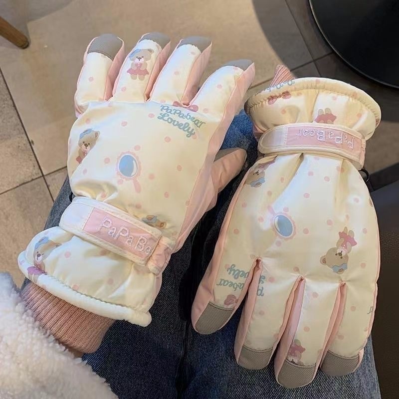 滑雪手套女冬季可触屏加绒加厚保暖防寒防水骑行潮五指暖手连指