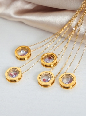 港风复古轻奢圆牌吊坠项链钛钢18k金西太后百搭个性气质锁骨链女