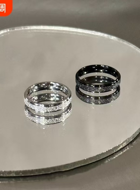 溪御满天星磨砂黑白戒指男女高级感小众设计情侣对戒钛钢不掉色