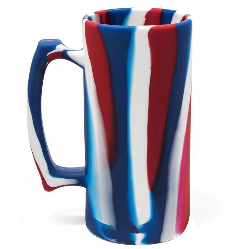 亚马逊热卖硅胶啤酒杯28oz大容量带手柄可印logo家用硅胶水杯