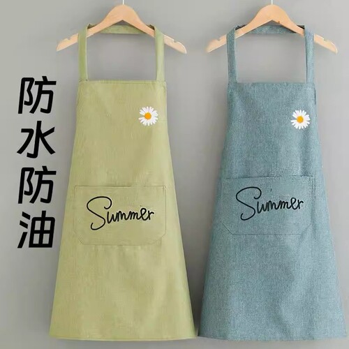 新款棉麻围裙厨房家用防水防油耐脏清新时尚薄款年轻人围腰工作服