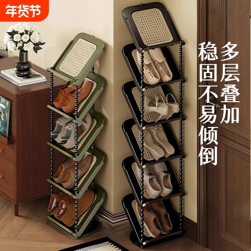 收纳鞋架多层家用门口小窄薄鞋柜入户省空间藤编中古2025新款简易,收纳整理,鞋子收纳架,淘宝优惠券,粉丝福利购,淘宝优惠卷