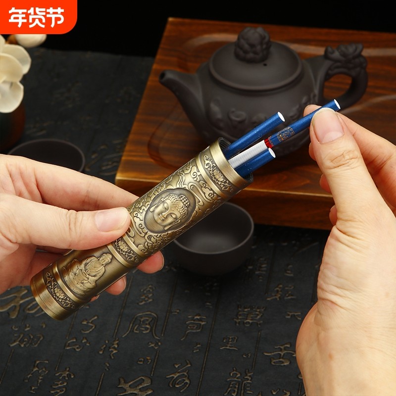 金属浮雕佛像烟盒密封防水装烟盒户外旅行便携式防压储烟筒收藏盒