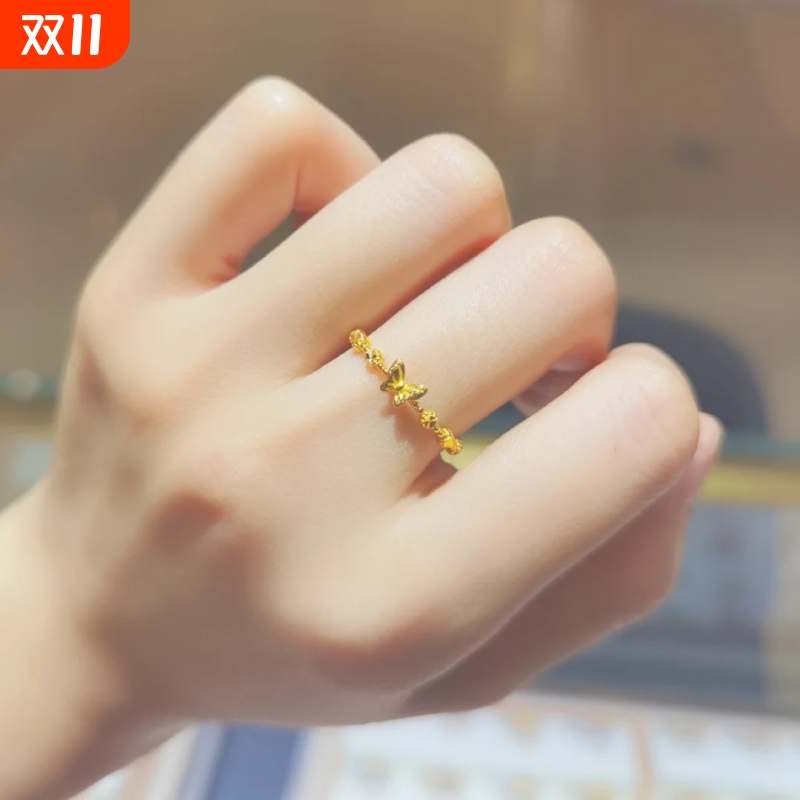 黄金色甜美蝶恋蝴蝶戒指女款小众通勤轻奢高级感食指指环可调节