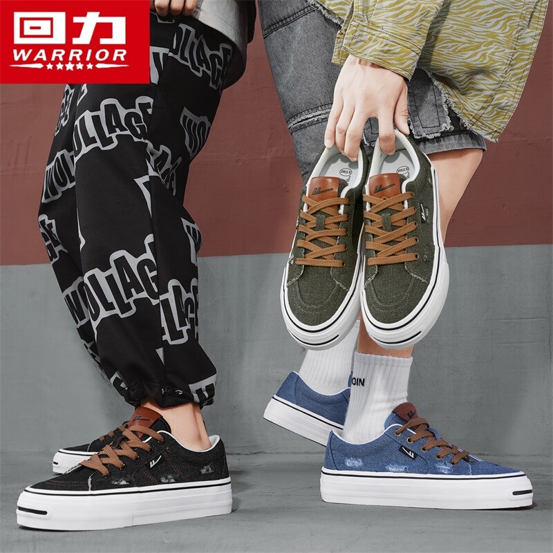 回力帆布男鞋2026新款夏季透气牛仔蓝板鞋低帮休闲运动厚底潮鞋男