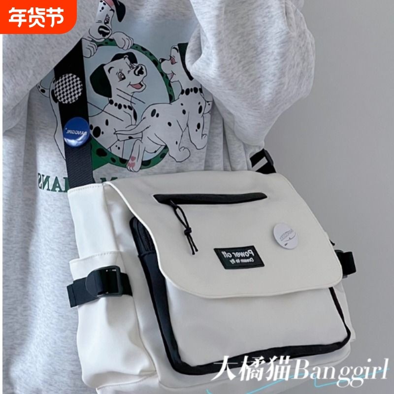 ins大学生斜挎包休闲背包单肩包日系包包女复古邮差包男大容量