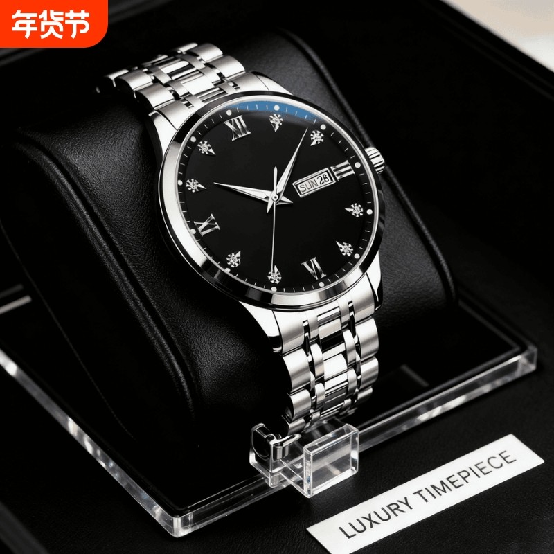 手表男款防水高级感全自动男表数字双日历防水腕表男机械风全自动