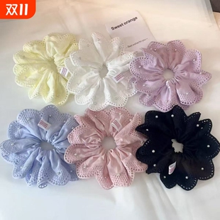 韩系蕾丝花边大肠发圈女2025新款 高级感发饰低马尾头绳米白色发圈