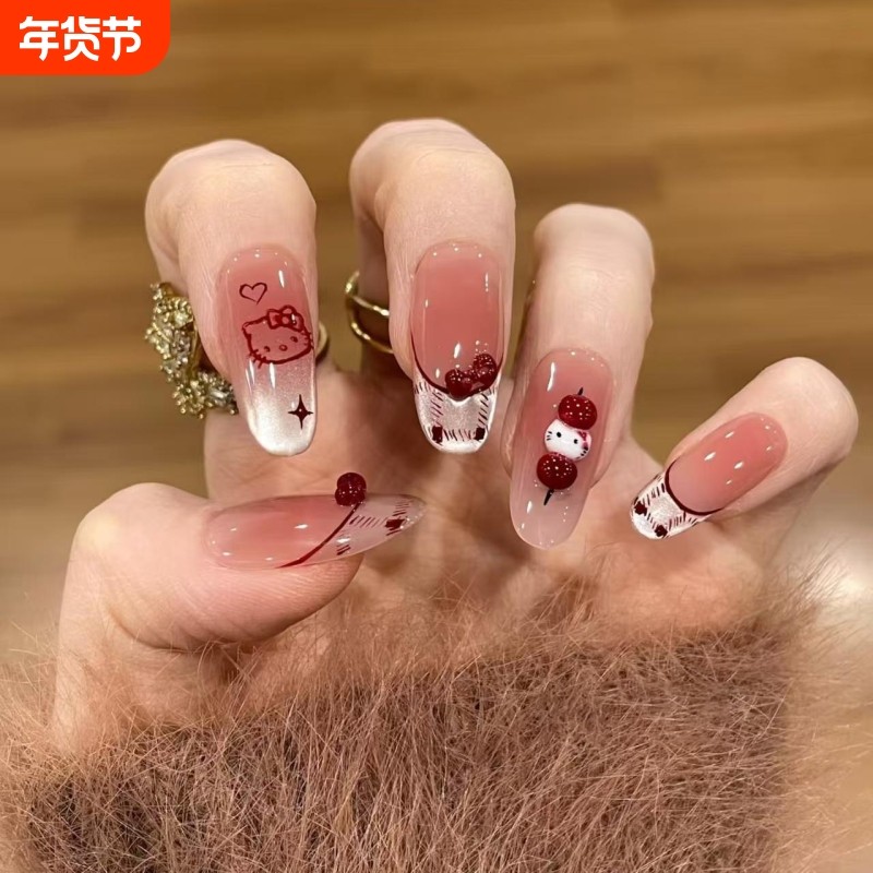 手工穿戴甲新年法式猫眼蝴蝶结糖葫芦显白渐变美甲贴片中长款红色,彩妆/香水/美妆工具,穿戴甲/甲片,淘宝优惠券,粉丝福利购,淘宝优惠卷