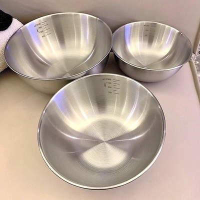 3个装韩式不锈钢带刻度碗洗菜和面盆家用厨房料理盆碗揉面烘焙盆