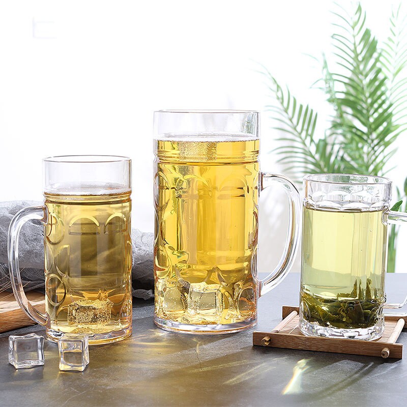 1L加厚啤酒杯 摔耐耐高温酒杯扎啤杯 亚克力批发塑料PC带把大容