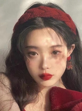 红色港风复古发箍女秋冬甜美酒红色高颅顶编制头箍高级感发饰头饰