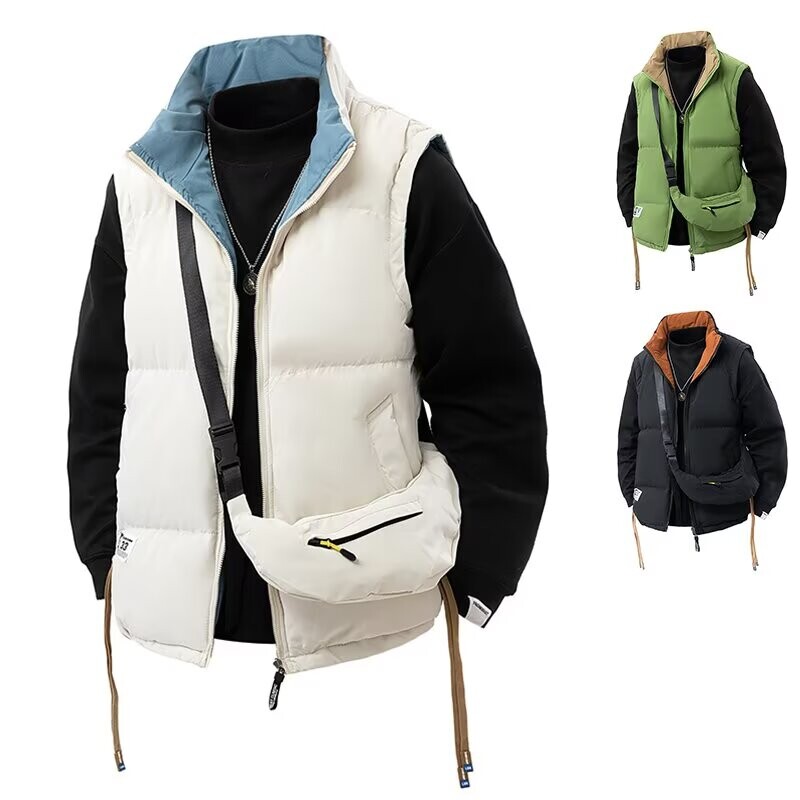 运动羽绒棉马甲男女同款2025秋冬潮牌双面穿坎肩情侣保暖外套户外