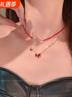 马年好运~红色小马项链女高级感轻奢毛衣链2025新款颈链新年配饰