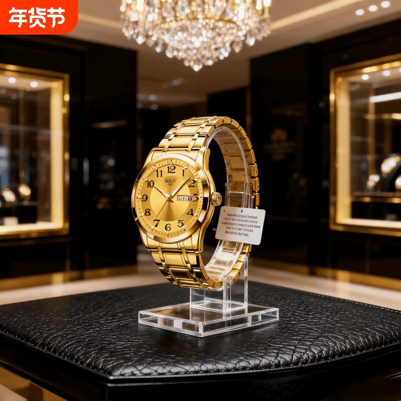 正品瑞士2024新款手表男士全自动机械风防水精钢带双日历男表夜光