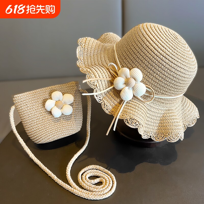 夏天女童遮阳草帽防晒大檐帽子小女孩夏款公主沙滩户外夏季渔夫帽